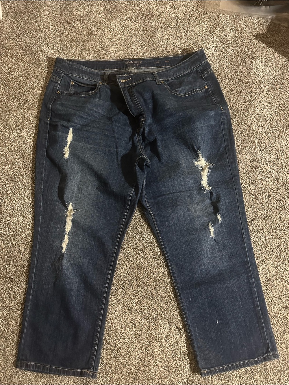 Jennifer Lopez Dark Blue Distressed cropped  Boyfriend Jeans